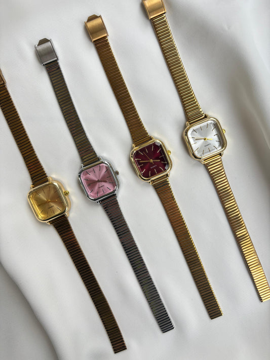 Vintage Kare Kasa Yeni Çelik Kordon Kadın Saat